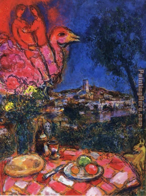 Marc Chagall Laid Table with View of Saint-Paul de Vance